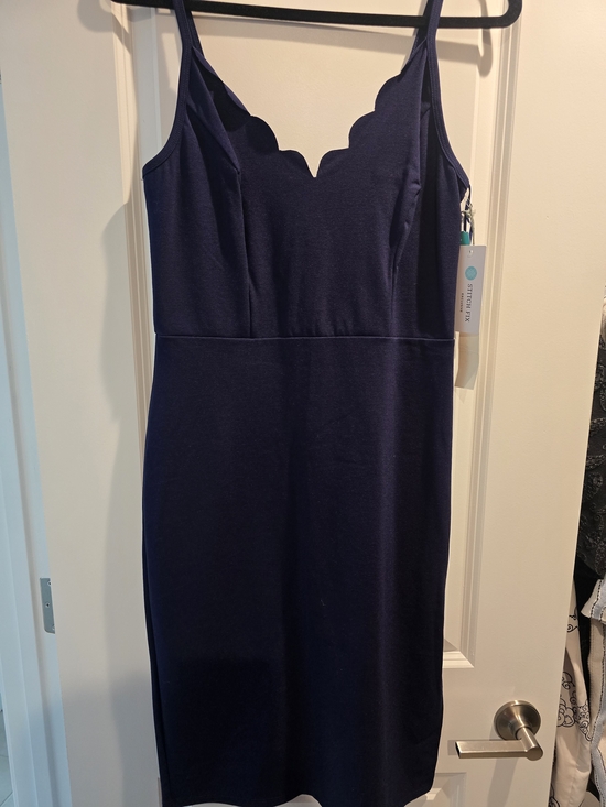 nine britton Dresses & Skirts - nine britton Navy Scallop-Trim Sheath Dress
